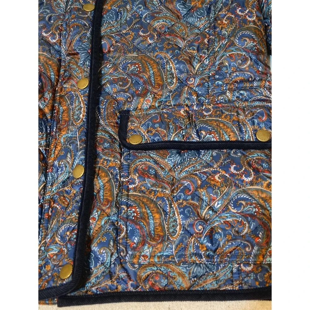 Talbots Petite Quilted Paisley Jacket Womens Size SP Navy Blue Orange Brown - Picture 2 of 7